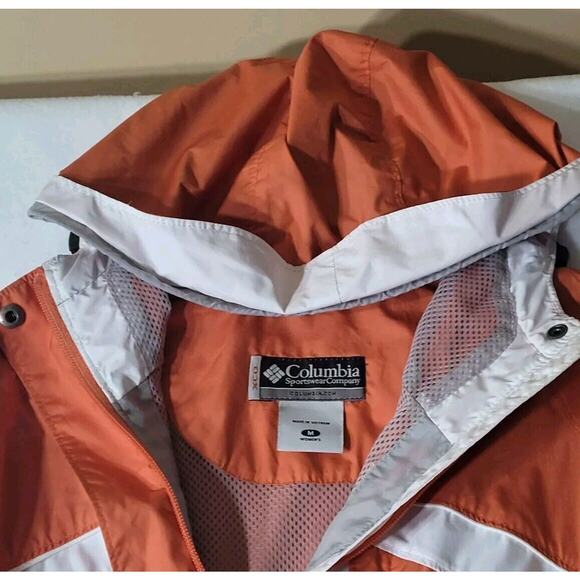 Columbia XCO Jacket Women Medium Orange White PACKABLE Full Zip Hooded Softshell - Picture 11 of 11
